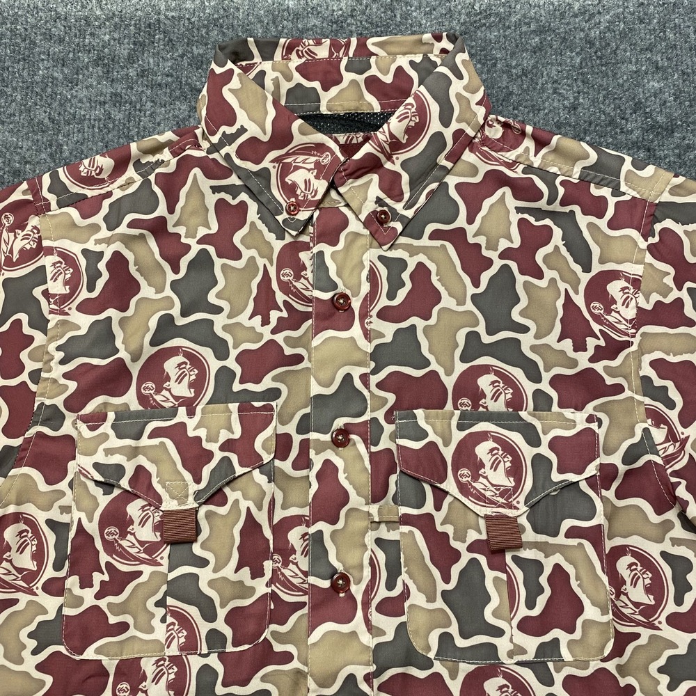 Florida State Seminoles Amigos Provisions Company Camo Fishing Shirt Mens Small